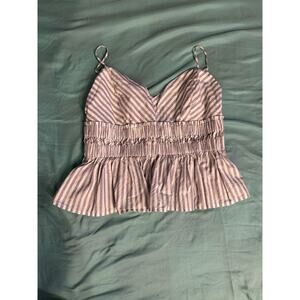 Express Striped Tank Top Cropped Babydoll Umpire Gray White Adjustable Straps